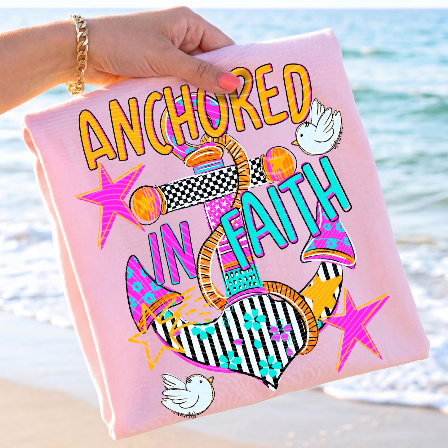 Anchored In Faith DTF Transfer | Christian Anchor Transfer | Retro Faith Shirt Transfer | Religious DTF Print