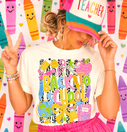 Back To School DTF Transfer | Colorful School Supplies Heat Transfer | Teacher Ready to Press Transfer | First Day of School