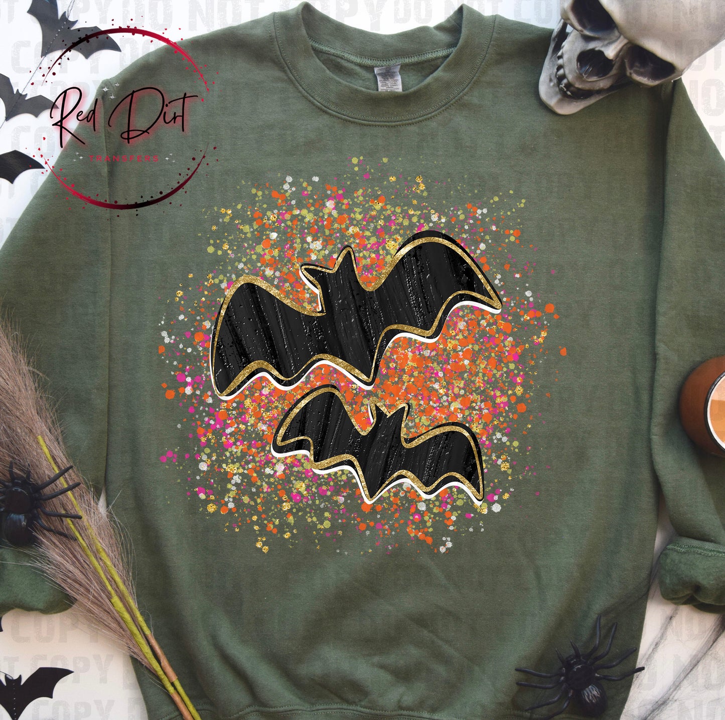 Halloween Bat DTF Transfer | Paint Splatter Bats Heat Transfer | Spooky Ready to Press Transfer | Cute Halloween Shirt Design