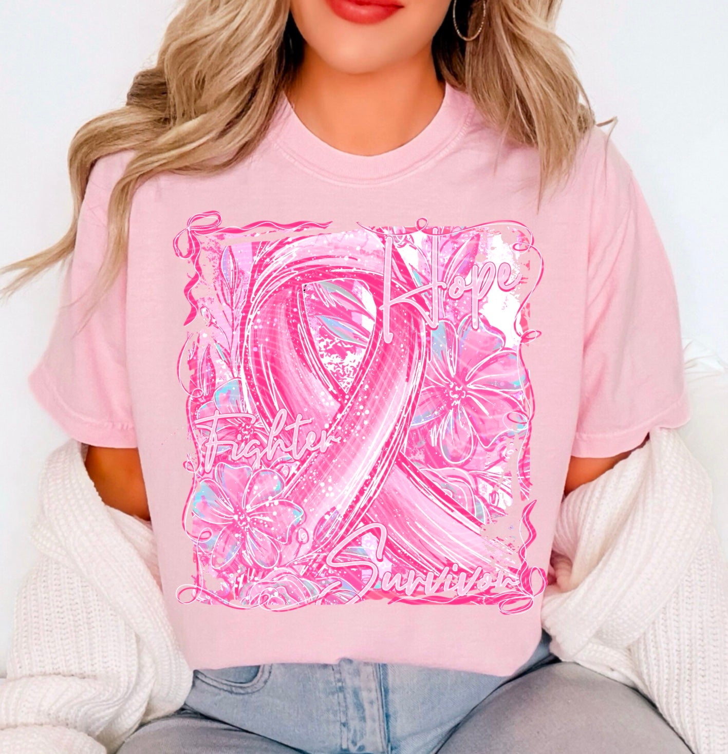 Hope Fight Survivor DTF Transfer | Trendy Breast Cancer Awareness DTF Transfer | High Quality Image Transfers | Ready to Press | Instant Peel