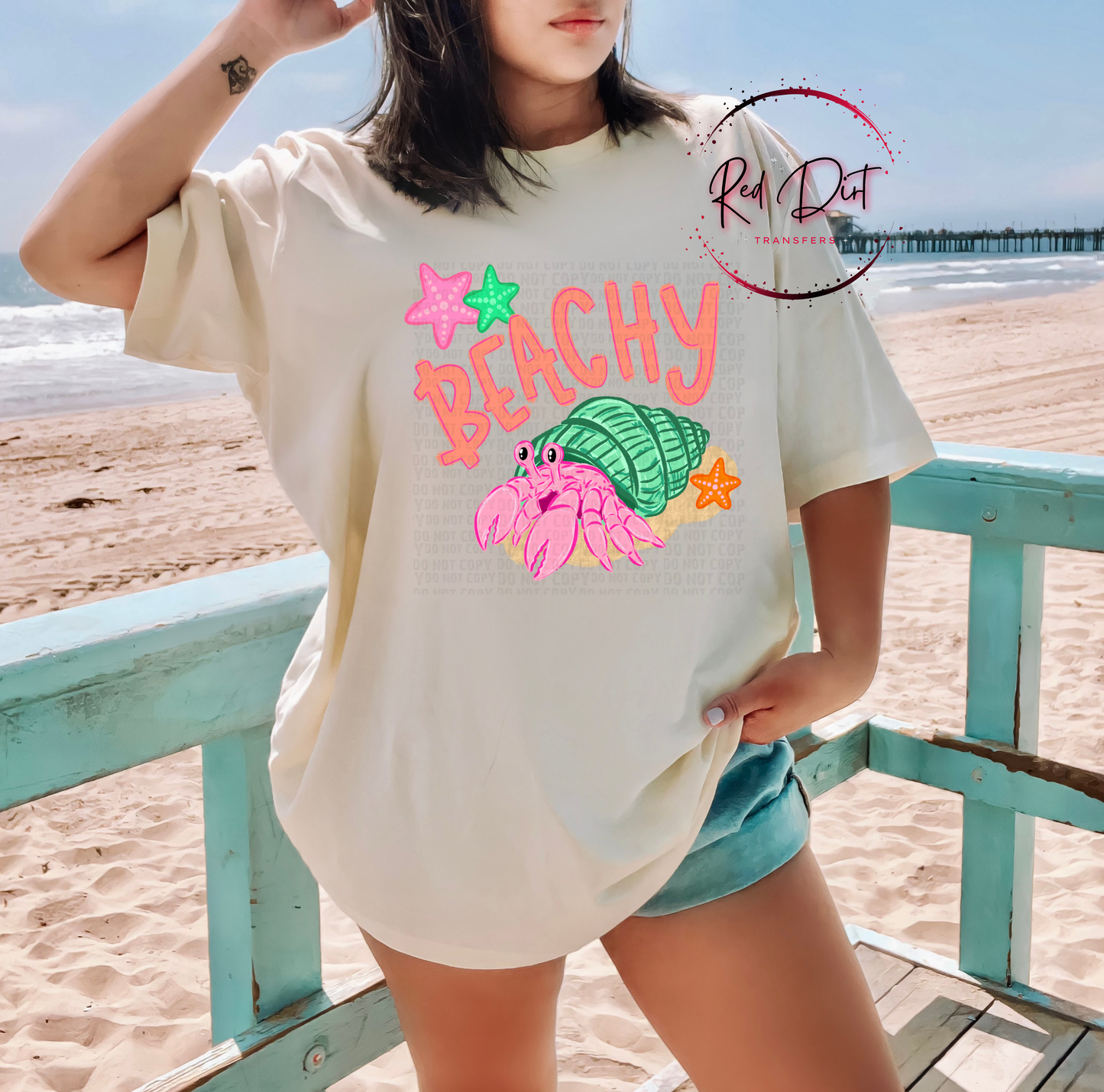 Beachy Hermit Crab DTF Transfer, Summer Beach Shirt Design, Cute Coastal Graphic Transfer, Ocean Theme Ready to Press