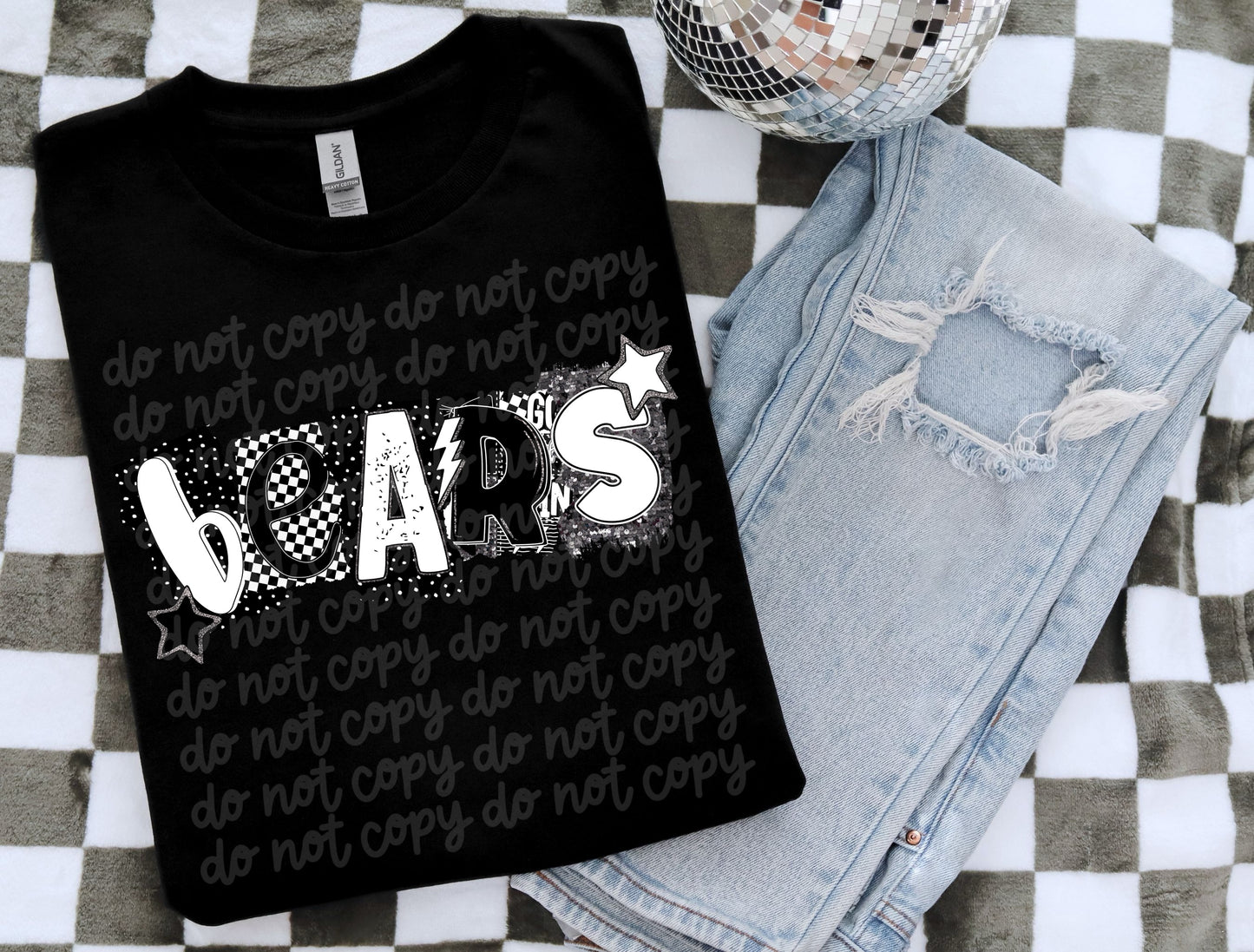 Bears BW Collage Mascot DTF Transfer | Trendy School Spirit DTF Transfer | High Quality Image Transfers | Ready to Press | Instant Peel
