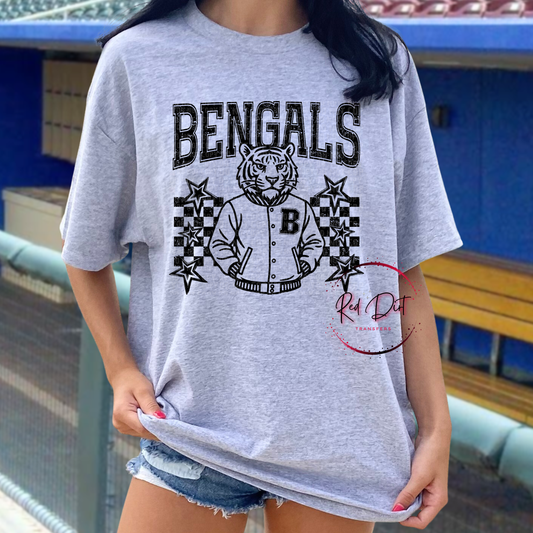 Bengals Letterman Stars T-Shirt | Trendy School Spirit Shirt | Fast Shipping | Super Soft Shirts for Men/Women/Kid's