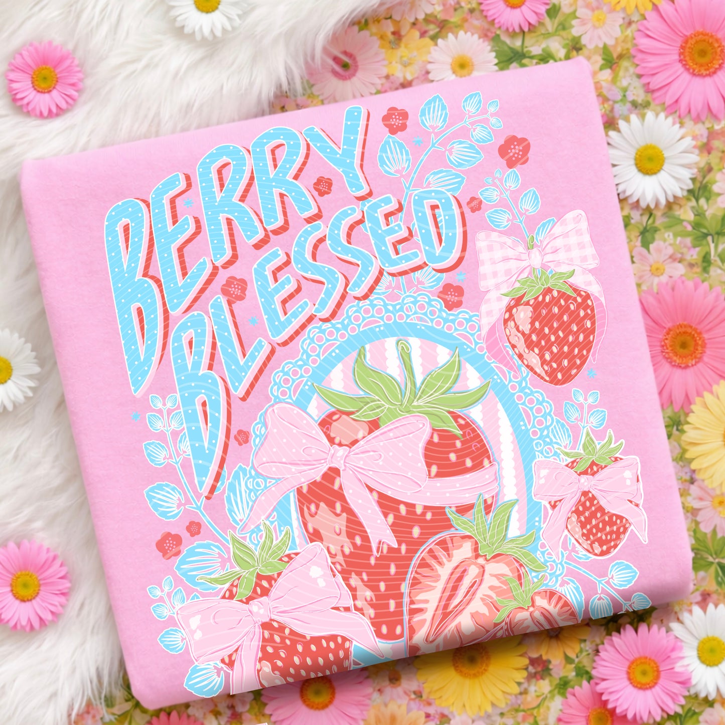 Berry Blessed DTF Transfer | Strawberry Bow Coquette Design | Trendy Summer Shirt Transfer | Mama Fruit Graphic