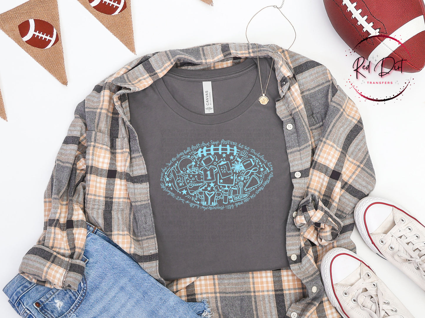 Blue Football Doodle DTF Transfer | Football Mom Transfer | Football Shirt Transfer | Ready To Press Heat Transfer (Copy)