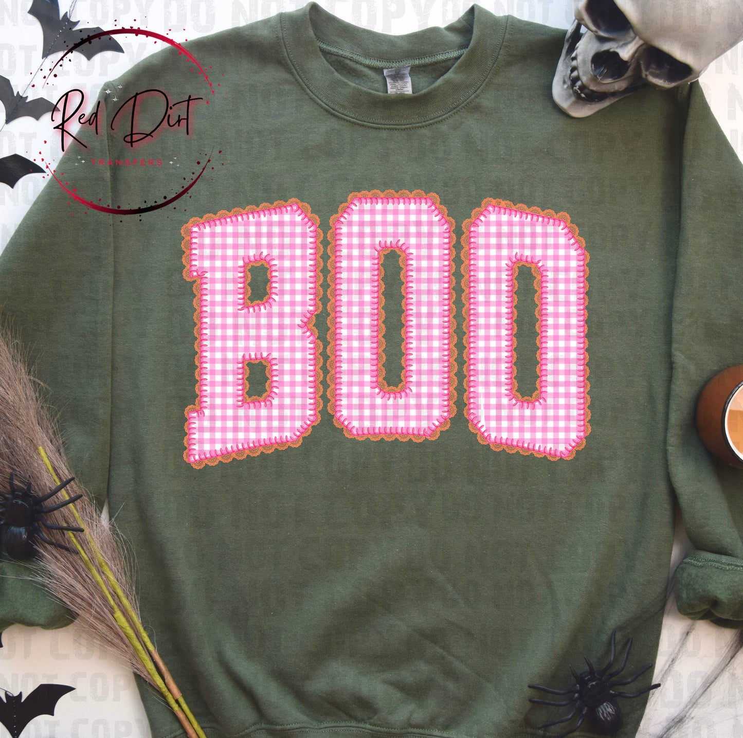 Pink Gingham Boo DTF Transfer | Coquette Halloween Heat Transfer | Ready to Press Pink Ghost Shirt Design | Cute Fall Transfer