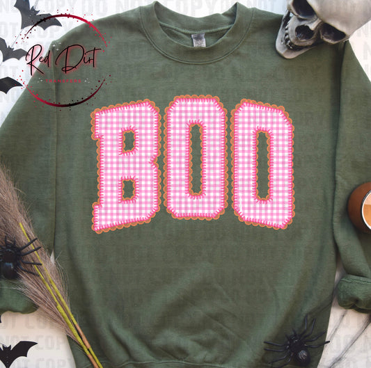 Pink Gingham Boo DTF Transfer | Coquette Halloween Heat Transfer | Ready to Press Pink Ghost Shirt Design | Cute Fall Transfer