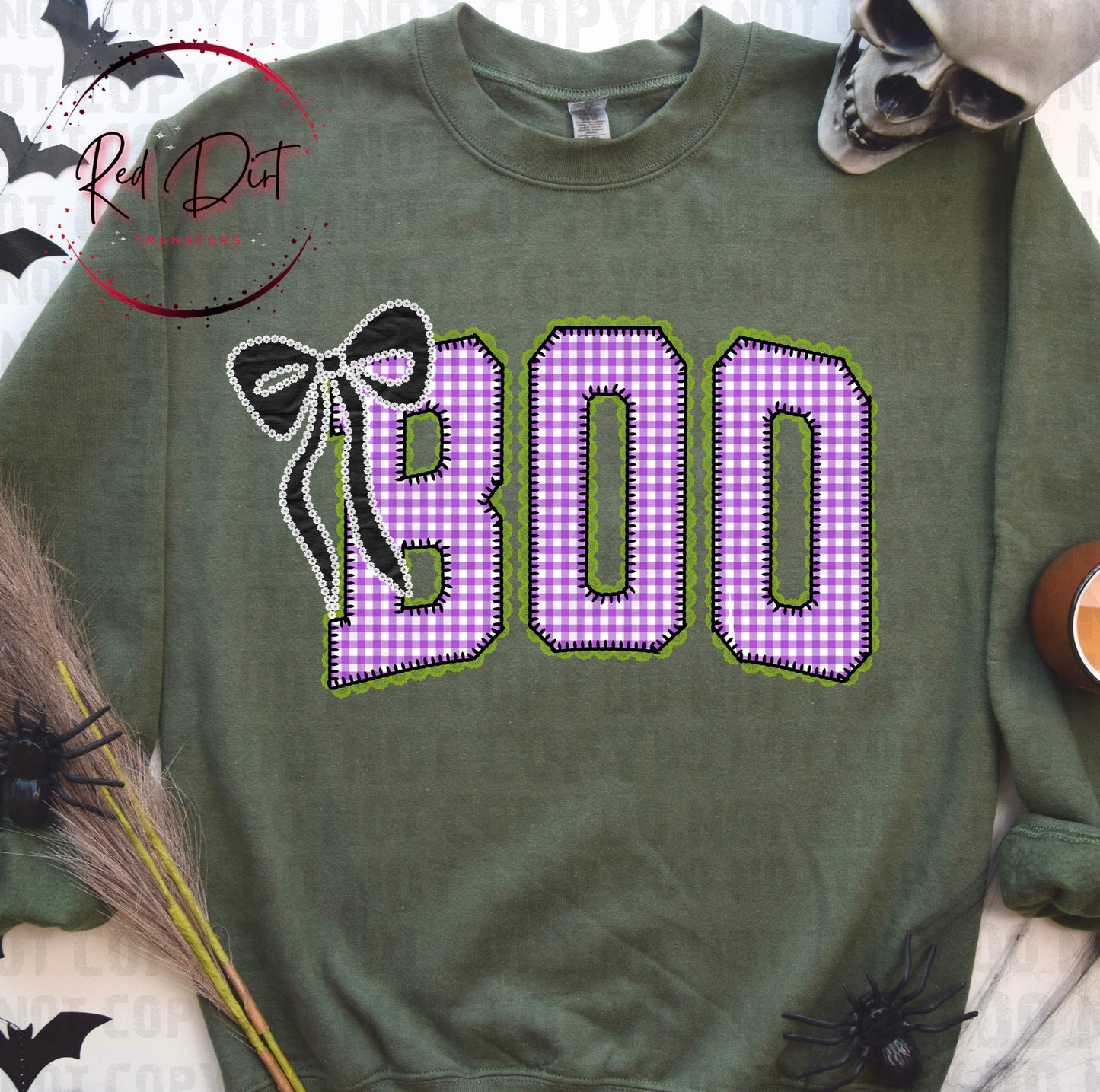 Purple Gingham Boo DTF Transfer | Coquette Halloween Heat Transfer | Bow Ready to Press Transfer | Cute Spooky Shirt Design