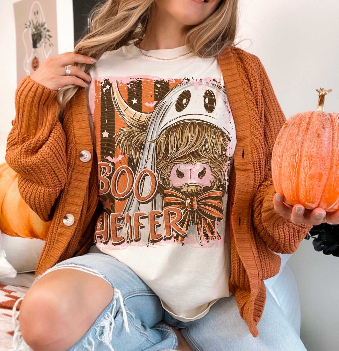 Boo Heifer DTF Transfer, Highland Cow Halloween Transfer, Cow Halloween Shirt Transfer, Spooky Fall DTF, Halloween Cow Shirt