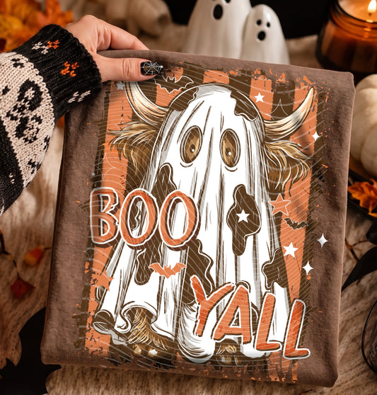 Boo Y'all Highland Cow DTF Transfer, Halloween Cow Transfer, Ghost Cow Shirt Transfer, Western Halloween DTF, Spooky Cow Transfer