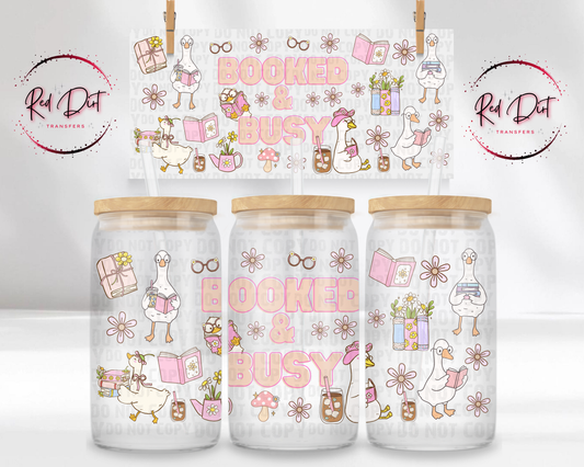 Libbey Wrap UV DTF Transfer Booked And Busy Glass Can Wrap Cute Goose Tumbler Decal Pink Aesthetic Cup Wrap Red Dirt Transfers