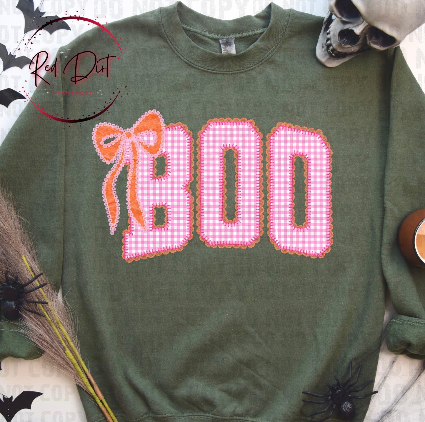 Pink Boo DTF Transfer | Coquette Halloween Heat Transfer | Gingham Bow Ready to Press Transfer | Cute Ghost Shirt Design