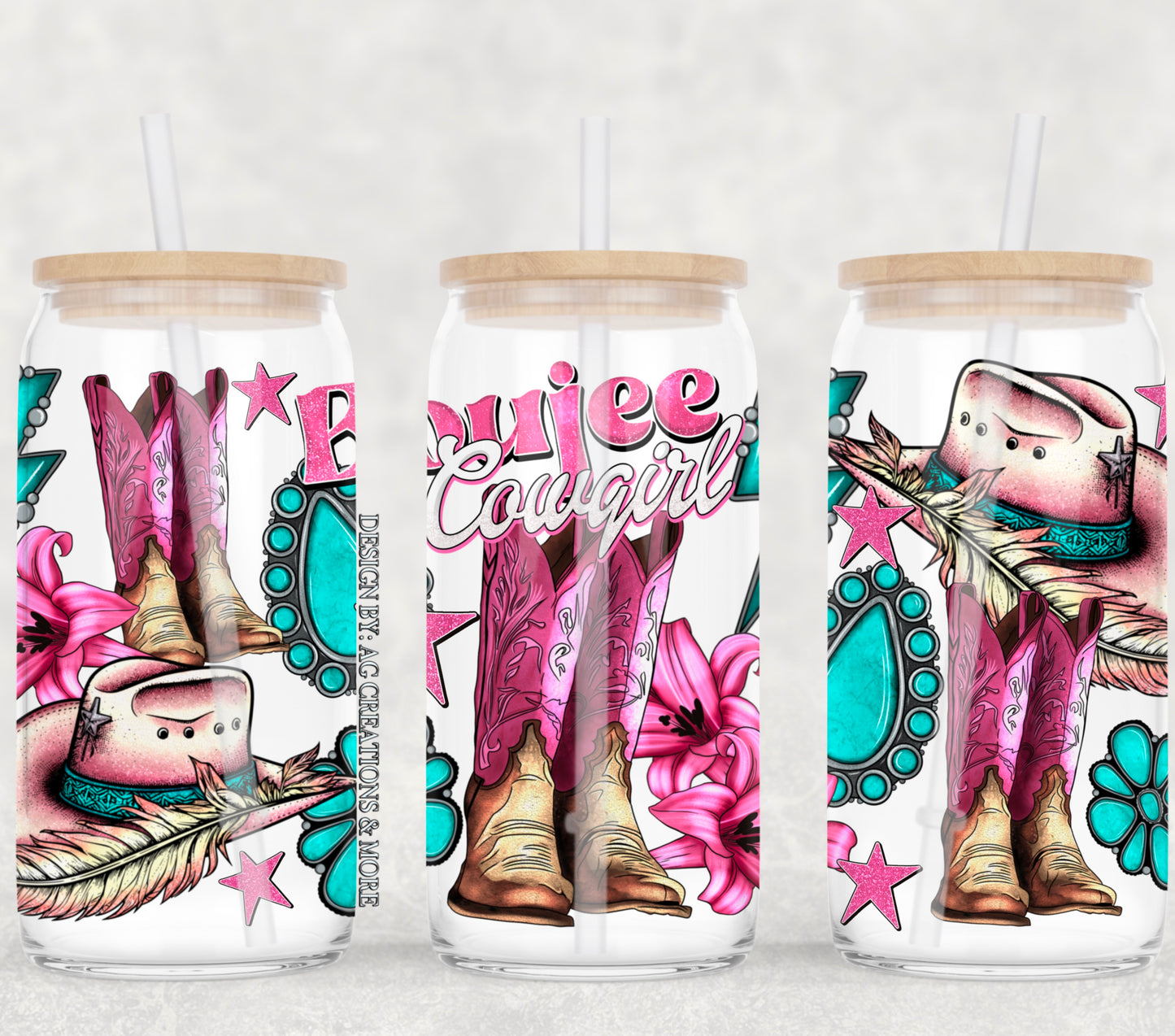 Boujee Cowgirl UV DTF Libbey Transfer | Trendy Boho Libbey Wrap | Ready to Transfer | High Quality | Waterproof UV Transfer