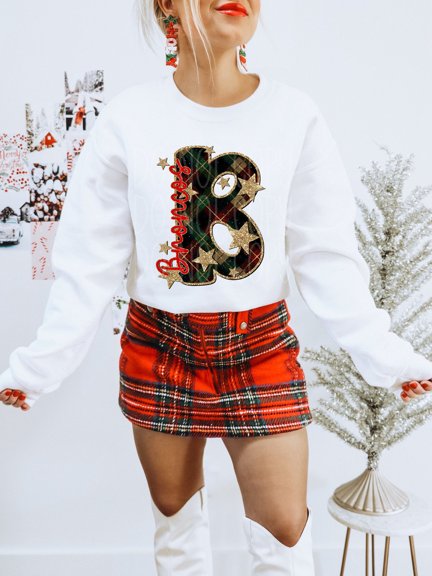 Broncos Christmas Plaid Mascot DTF Transfer | Trendy School Spirit DTF Transfer | High Quality Image Transfers | Ready to Press | Instant Peel