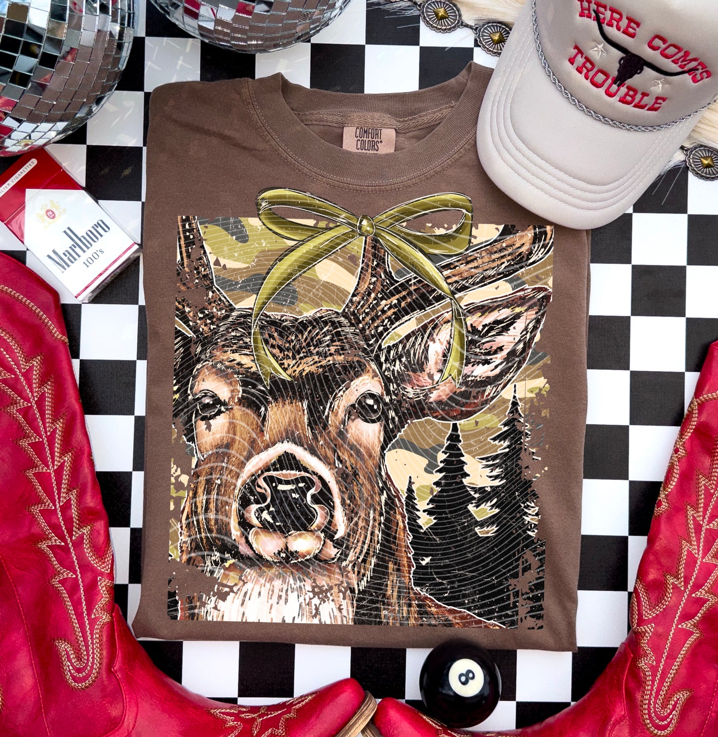 Buck (Green Bow) DTF Transfer | Trendy Hunting DTF Transfer | High Quality Image Transfers | Ready to Press | Instant Peel