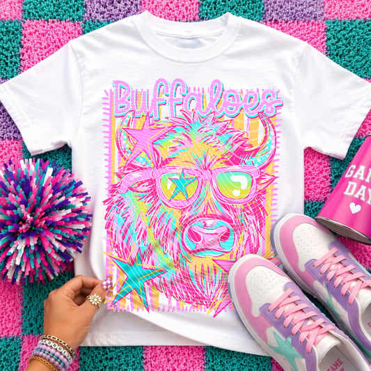 Buffaloes Mascot DTF Transfer | School Spirit Shirt Transfer | Retro Mascot Design | Game Day Tee | Colorful Team Print
