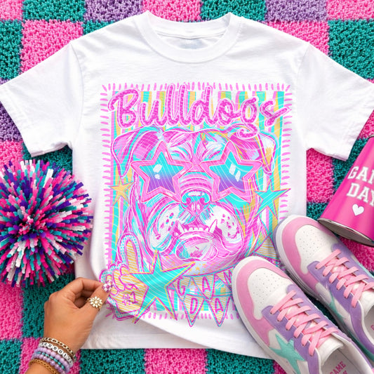 Bulldogs Mascot DTF Transfer | School Spirit Shirt Transfer | Retro Mascot Design | Game Day Tee | Colorful Team Print