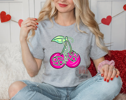 Cancer Pink Cherries DTF Transfer | Trendy Valentine Zodiac DTF Transfer | Ready to Press | High Quality DTF Transfers | Fast Shipping