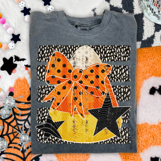 Candy Corn Bow DTF Transfer, Halloween Transfer, Fall Shirt Transfer, Orange Bow Transfer, Halloween Shirt Design