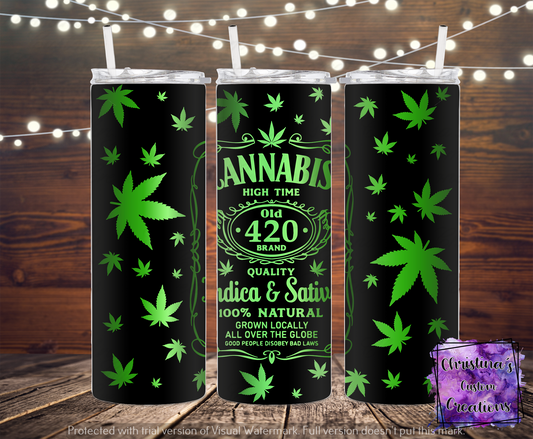 Cannabis 420 Insulated Tumbler with Plastic Lid and Sealed Reusable Straw | Trendy Weed Cup | Hot/Cold Tumbler