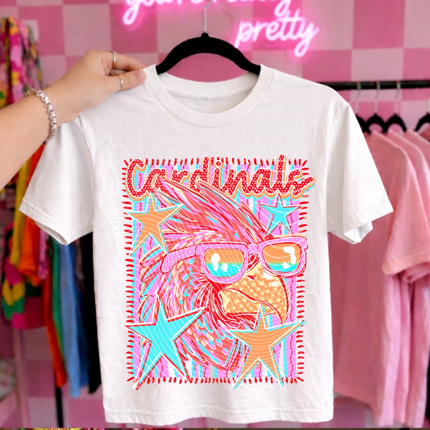 Cardinals Mascot DTF Transfer | School Spirit Shirt Transfer | Retro Mascot Design | Game Day Tee | Colorful Team Print