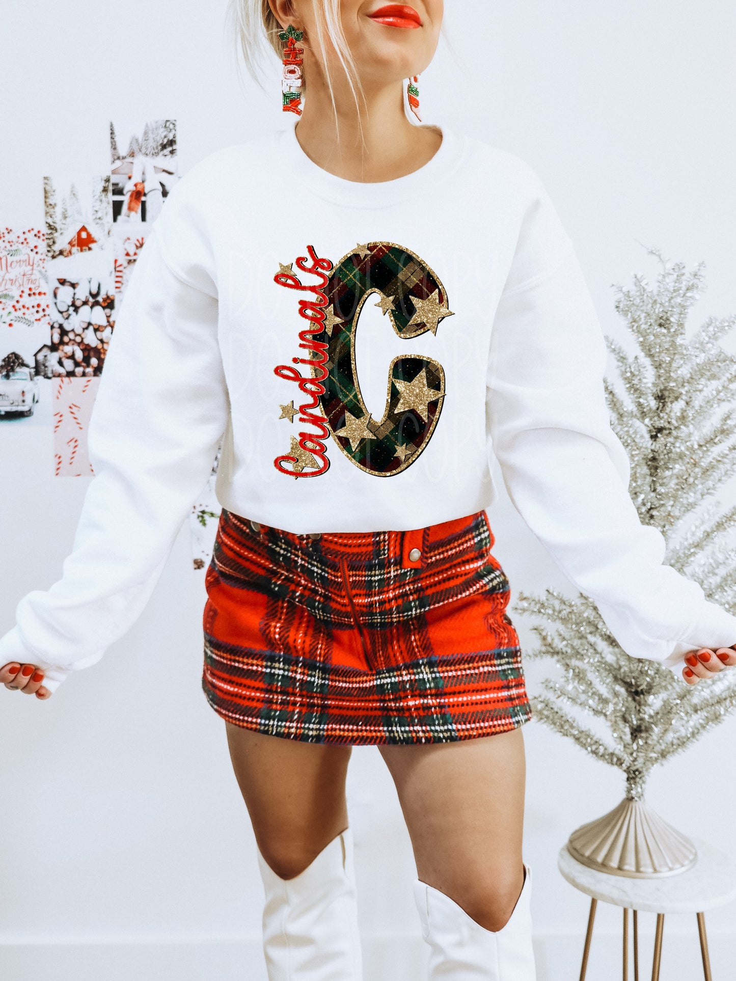 Cardinals Christmas Plaid Mascot DTF Transfer | Trendy School Spirit DTF Transfer | High Quality Image Transfers | Ready to Press | Instant Peel
