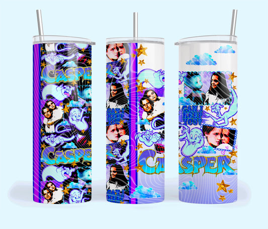 Friendly Ghost Insulated Tumbler with Plastic Lid and Sealed Reusable Straw | Trendy Halloween Cup | Hot/Cold Tumbler