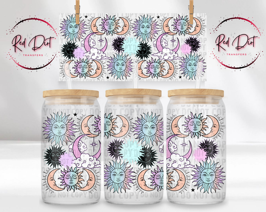 Celestial UV DTF Transfer, Sun Moon Cup Wrap, 16 oz Libbey Glass Can Wrap, Boho Astrology Transfer, Retro Pastel Celestial Decal