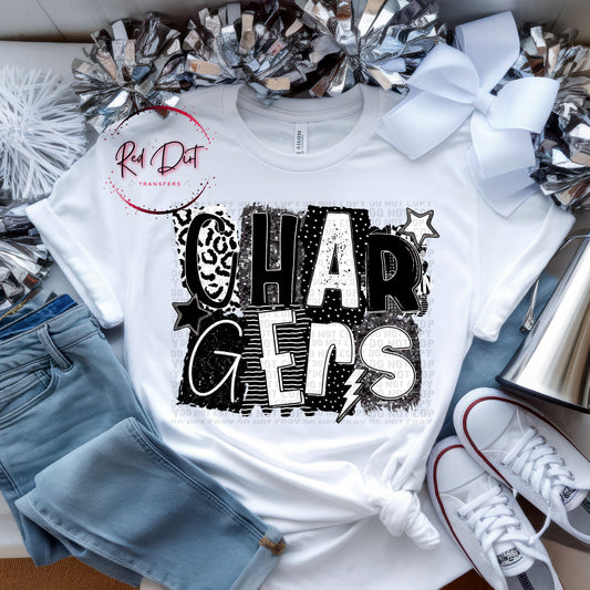 Chargers  BW Collage Mascot T-Shirt | Trendy School Spirit Shirt | Fast Shipping | Super Soft Shirts for Men/Women/Kid's
