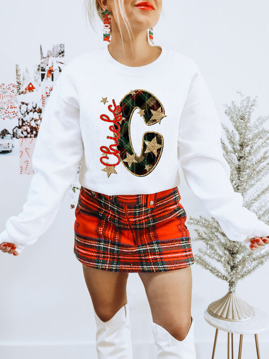 Chiefs Christmas Plaid Mascot DTF Transfer | Trendy School Spirit DTF Transfer | High Quality Image Transfers | Ready to Press | Instant Peel