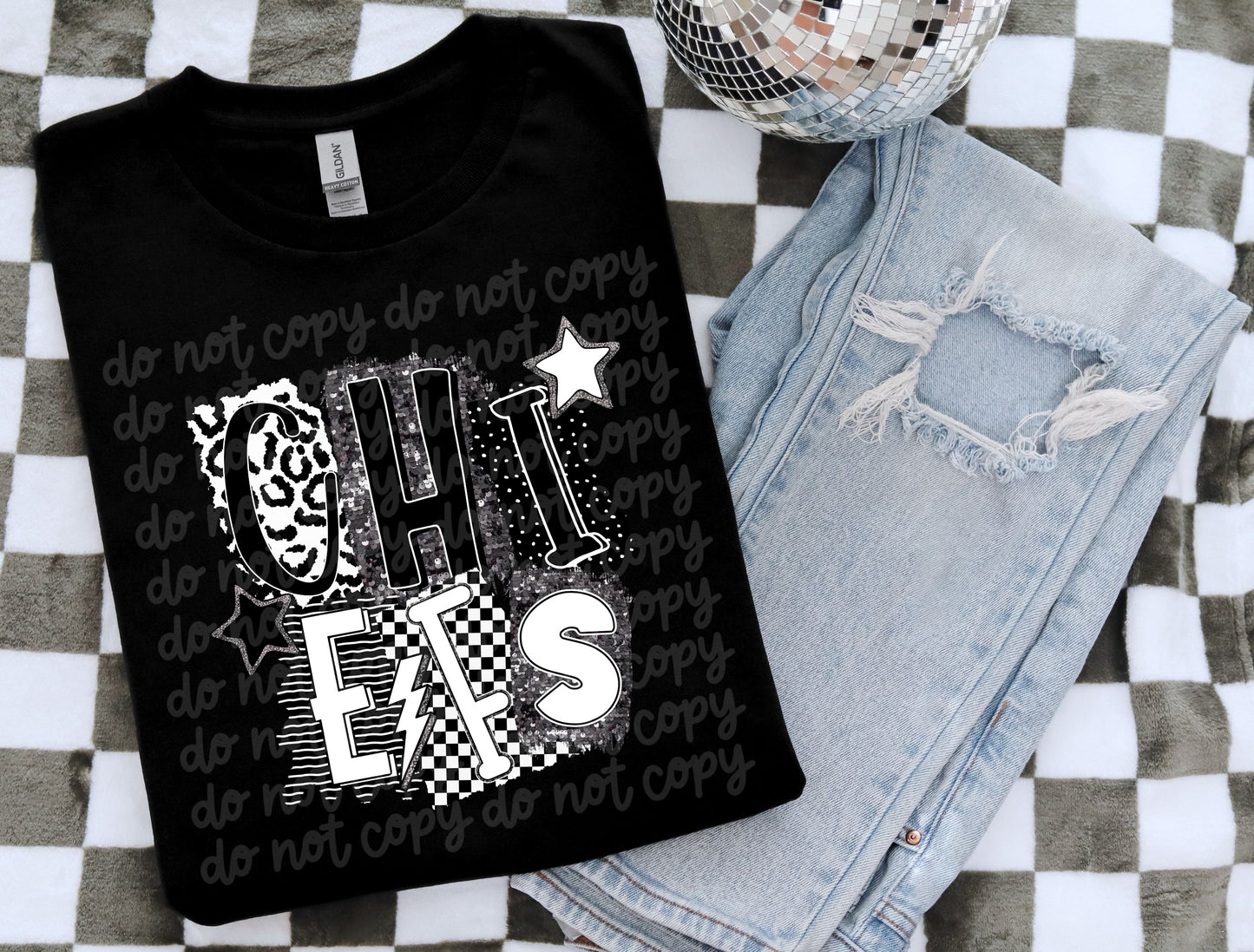 Chiefs BW Collage Mascot DTF Transfer | Trendy School Spirit DTF Transfer | High Quality Image Transfers | Ready to Press | Instant Peel