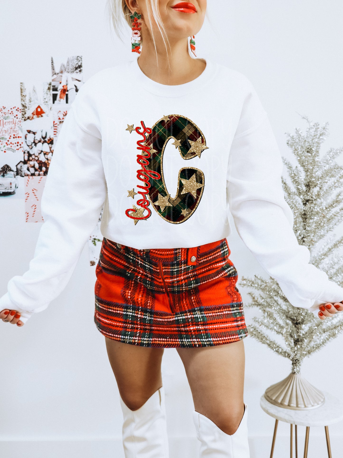 Cougars Christmas Plaid Mascot DTF Transfer | Trendy School Spirit DTF Transfer | High Quality Image Transfers | Ready to Press | Instant Peel