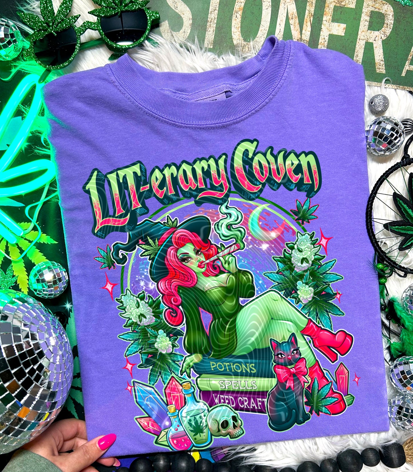 Lit-erary Coven Witch DTF Transfer | Witchy Cat Graphic Heat Transfer | Funny Witch Shirt Transfer | Halloween Witch Transfer | Red Dirt Transfers
