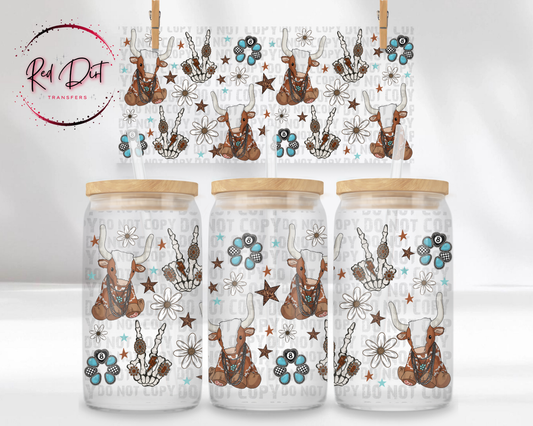 Western Cow UV DTF Transfer | Cowgirl Tumbler Wrap | Western Cow Cup Transfer | Turquoise Cow Skull | Country Drinkware
