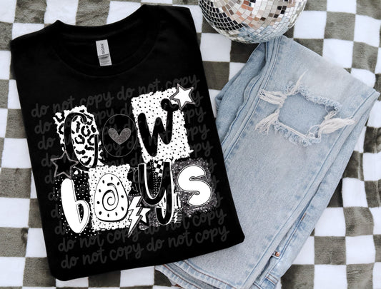 Cowboys  BW Collage Mascot T-Shirt | Trendy School Spirit Shirt | Fast Shipping | Super Soft Shirts for Men/Women/Kid's