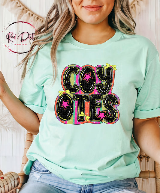 Retro Coyotes  Mascot T-Shirt | School Spirit Game Day Tee | Colorful School Pride Shirt