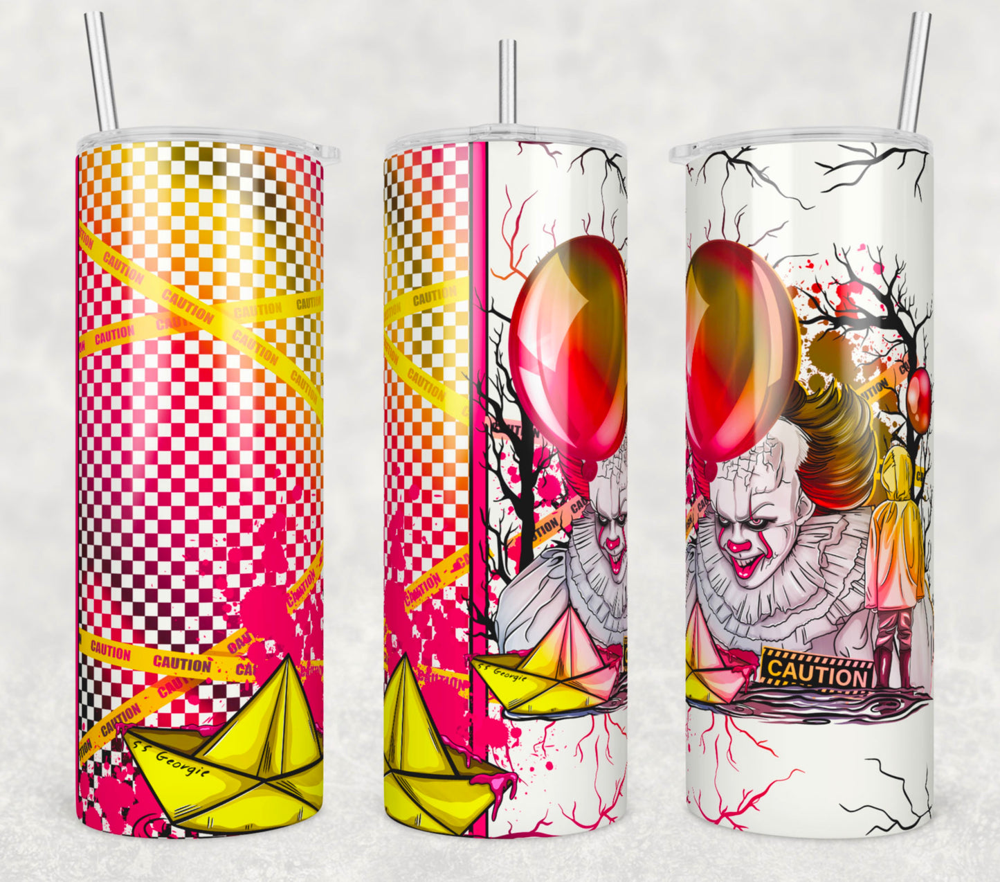 Caution Insulated Tumbler with Plastic Lid and Sealed Reusable Straw | Trendy Cup | Hot/Cold Tumbler