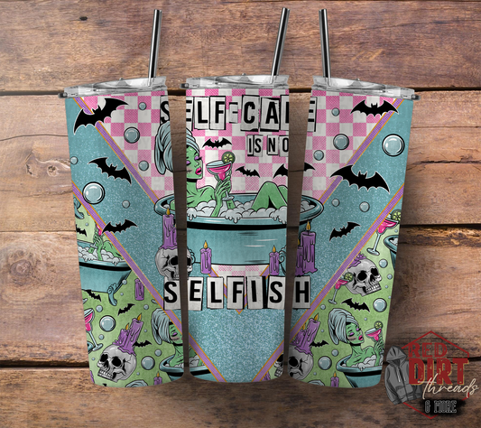 Self Care is not Selfish Insulated Tumbler with Plastic Lid and Sealed Reusable Straw | Trendy Uplifting Cup | Hot/Cold Tumbler