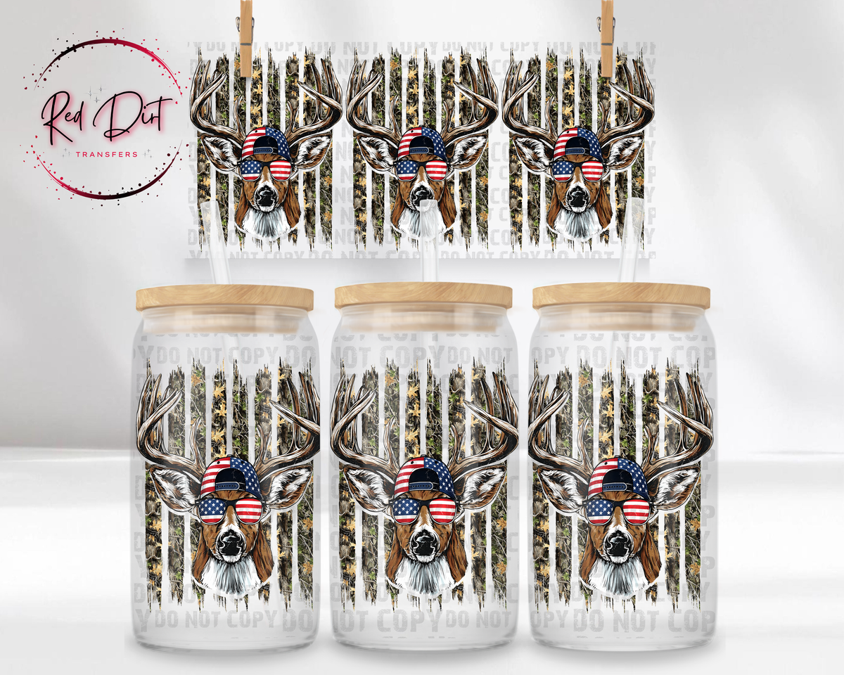 American Flag Deer UV DTF Transfer | Patriotic Deer Tumbler Wrap | Hunting Cup Transfer | Camo Deer Drinkware | 4th of July