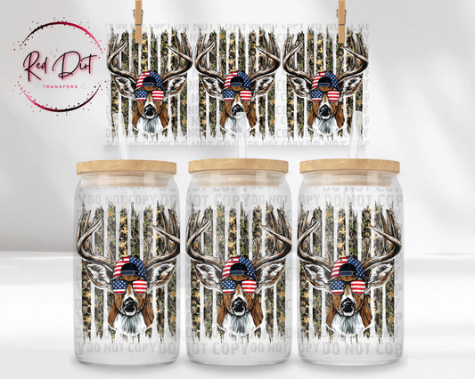 American Flag Deer UV DTF Transfer | Patriotic Deer Tumbler Wrap | Hunting Cup Transfer | Camo Deer Drinkware | 4th of July