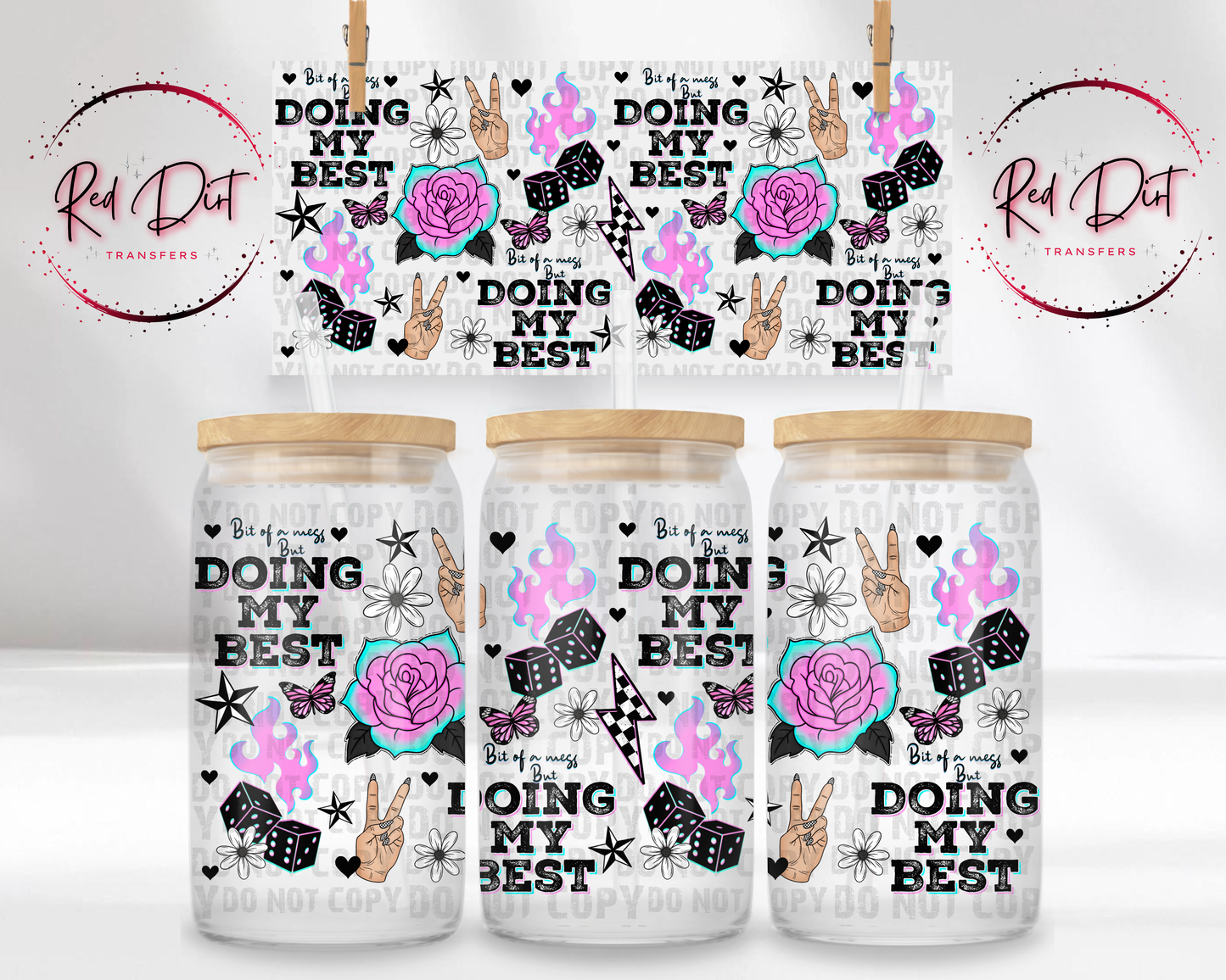Doing My Best UV DTF Transfer, Funny Motivational Cup Wrap, 16 oz Libbey Glass Can Wrap, Trendy Retro Sassy Decal, Mental Health Wrap