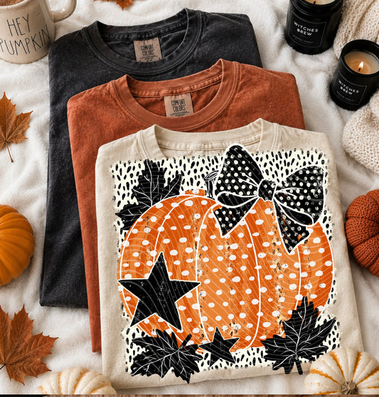 Dotted Pumpkin Bow DTF Transfer, Fall Pumpkin Transfer, Halloween DTF, Pumpkin Shirt Transfer, Autumn Shirt Design