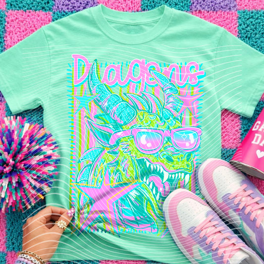 Dragons Mascot DTF Transfer | School Spirit Shirt Transfer | Retro Mascot Design | Game Day Tee | Colorful Team Print