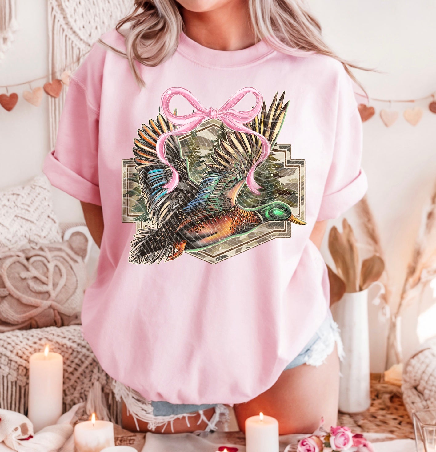 Waterfowl (Pink Bow) DTF Transfer | Trendy Hunting DTF Transfer | High Quality Image Transfers | Ready to Press | Instant Peel