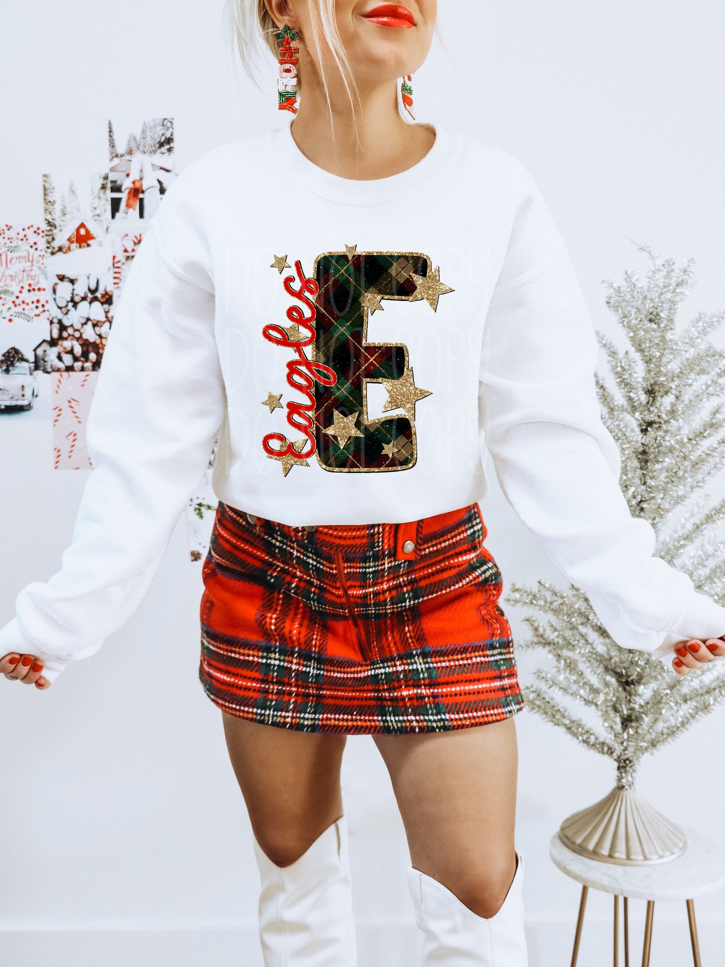 Eagles Christmas Plaid Mascot DTF Transfer | Trendy School Spirit DTF Transfer | High Quality Image Transfers | Ready to Press | Instant Peel