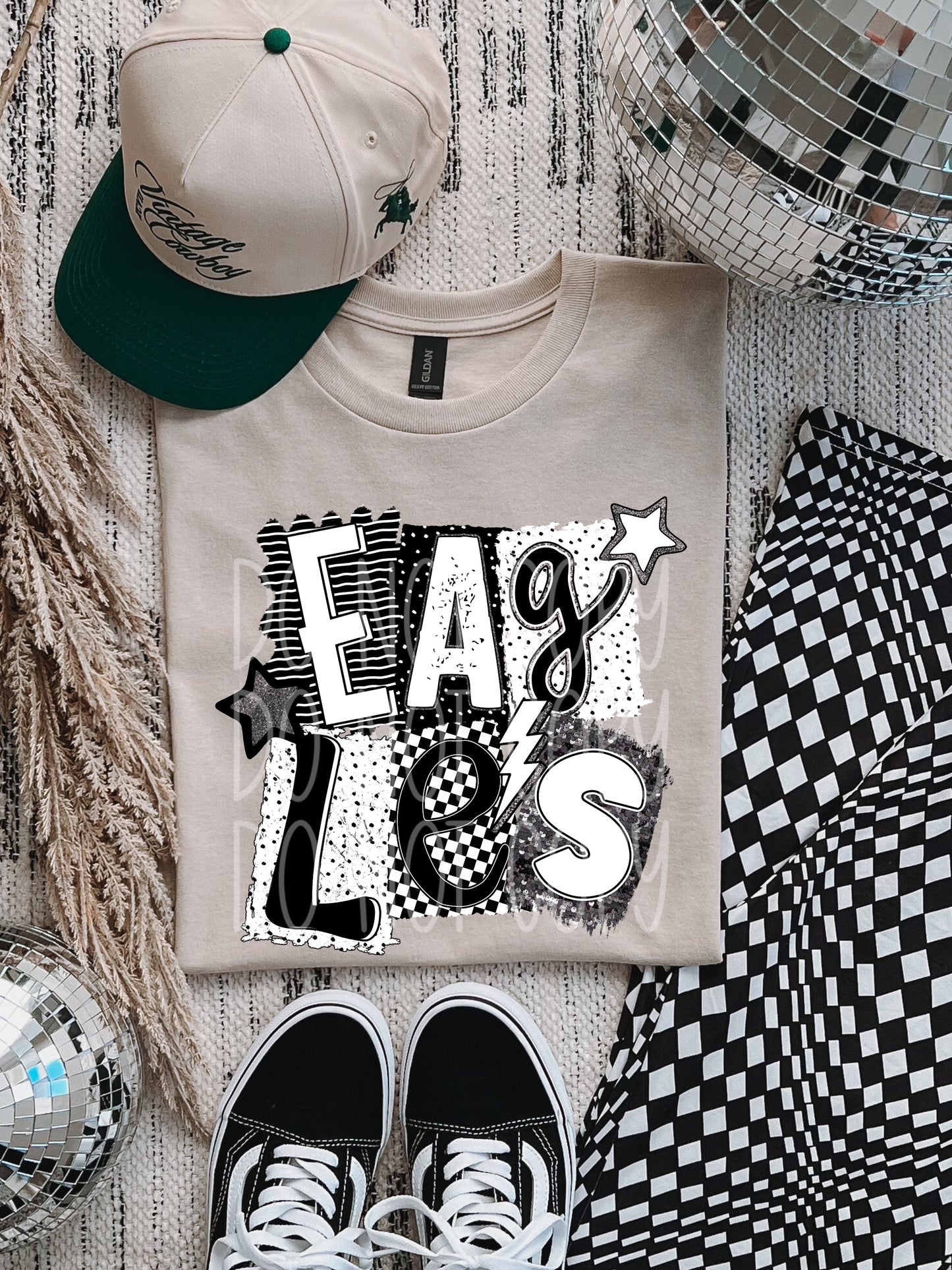 Eagles BW Collage Mascot DTF Transfer | Trendy School Spirit DTF Transfer | High Quality Image Transfers | Ready to Press | Instant Peel