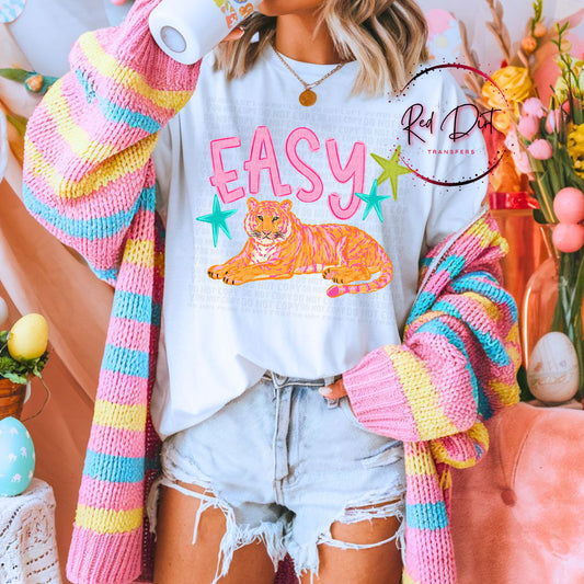 Easy Tiger DTF Transfer, Retro Tiger Shirt Design, Colorful Graphic Tee Transfer, Ready to Press DTF, Trendy Boutique