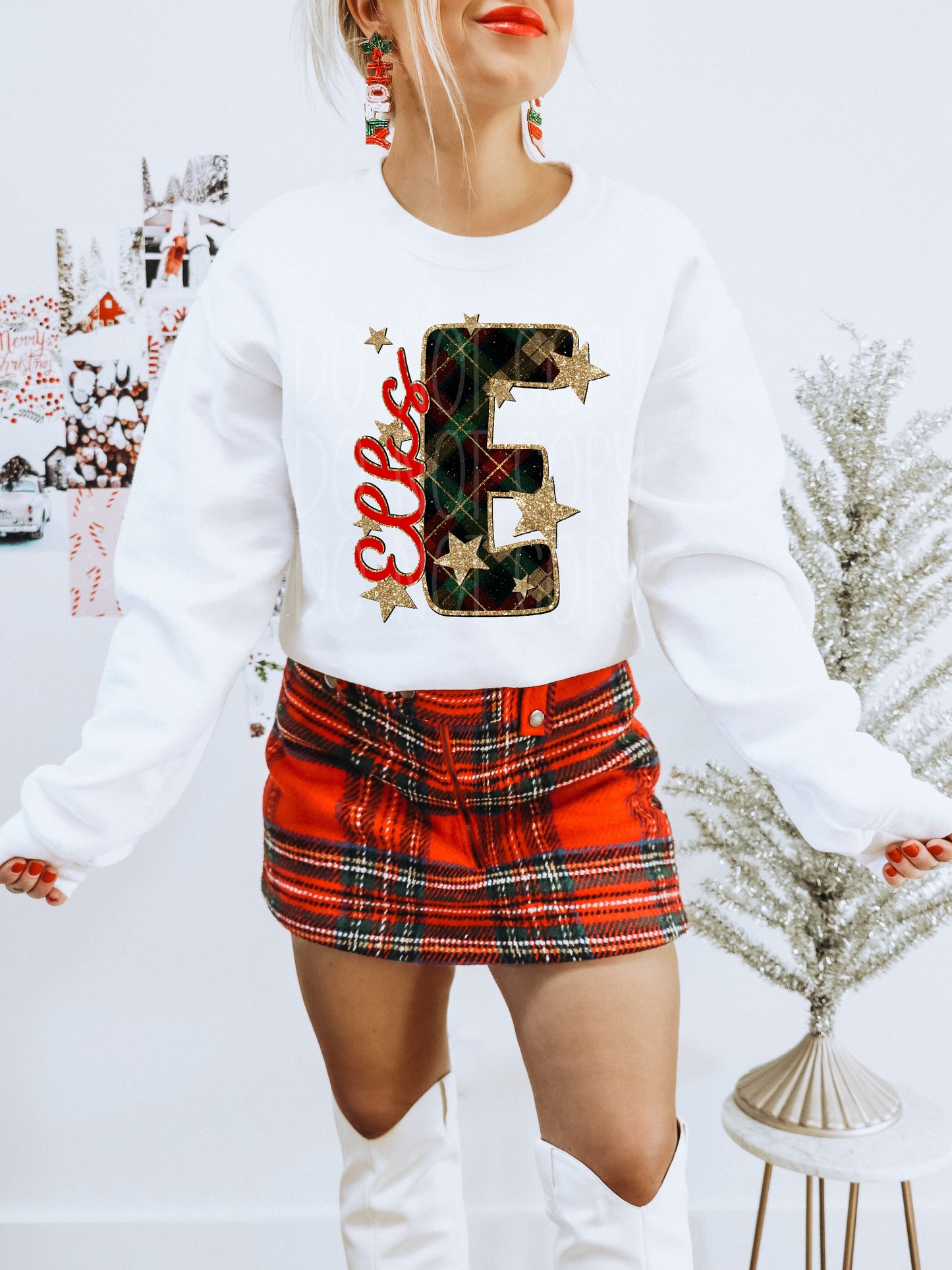 Elks Christmas Plaid Mascot DTF Transfer | Trendy School Spirit DTF Transfer | High Quality Image Transfers | Ready to Press | Instant Peel