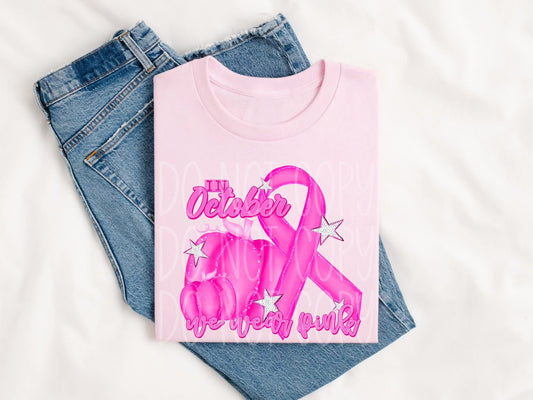 In October We Wear Pink DTF Transfer | Trendy Fall DTF Transfer | High Quality Image Transfers | Ready to Press | Instant Peel