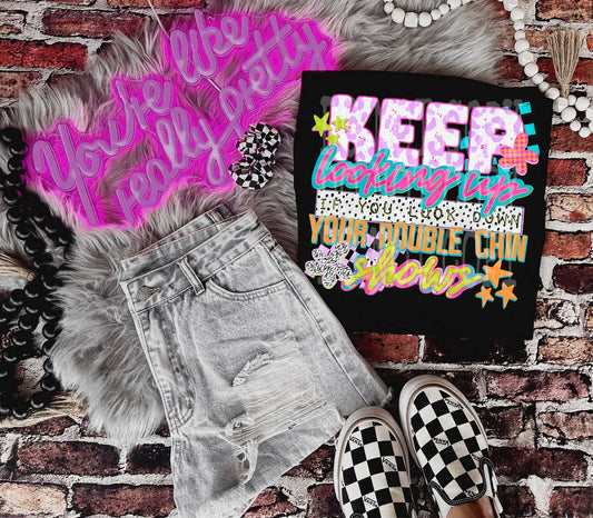 Keep Looking Up DTF Transfer Ready to Press | Funny Graphic Shirt Transfer | Retro Colorful Quote Design | Red Dirt Transfers